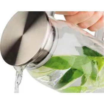 APS Glass Carafe with Lid, 1.5 Litre, Glass/Stainless Steel, Container made of glass with handle, lid made of stainless steel, 1 piece 10792