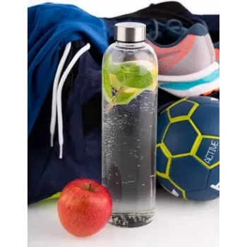APS Glass Drinking Bottle 1L Transparent with Stainless Steel Screw Cap 66909