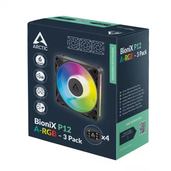 Arctic BioniX P12 A-RGB 120mm PWM Case Fan (3-Pack) – Addressable RGB, 450-3000 RPM, 129 m³/h, Black