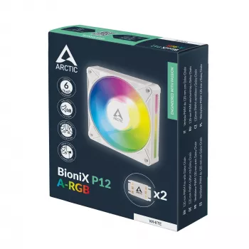 ARCTIC BioniX P12 A-RGB White 120mm PWM Case Fan, 450-3000 RPM, Addressable RGB, Daisy Chain