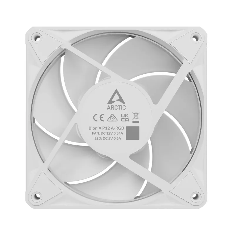 ARCTIC BioniX P12 A-RGB White 120mm PWM Case Fan, 450-3000 RPM, Addressable RGB, Daisy Chain