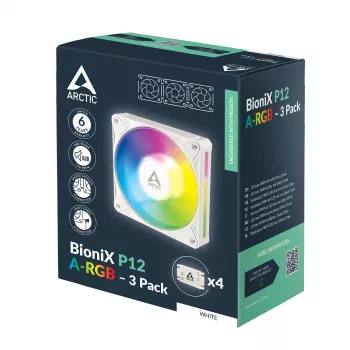 Arctic BioniX P12 A-RGB White 3-Pack – 120mm PWM Case Fan with Addressable RGB and Daisy Chain, 450-3000 RPM