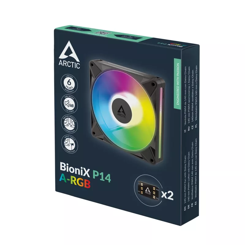 Arctic BioniX P14 A-RGB 140mm PWM Case Fan with Daisy Chain, 400-2500 RPM, 186 m³/h, Black