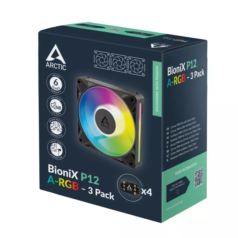 Arctic BioniX P14 A-RGB 140mm PWM Fan 3-Pack - Black - Addressable RGB, 2500 RPM, 186 m³/h