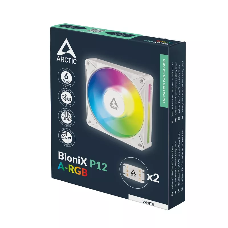Arctic BioniX P14 A-RGB White 140mm PWM Case Fan with Daisy Chain, ARGB Lighting, 400-2500 RPM, 77.6 CFM
