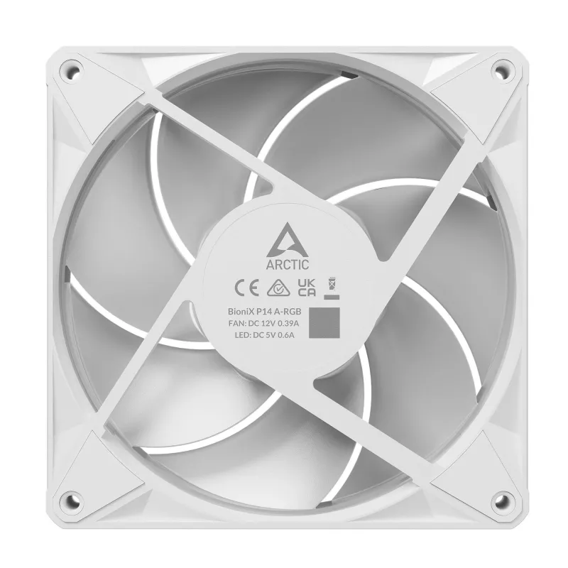 Arctic BioniX P14 A-RGB White 140mm PWM Case Fan with Daisy Chain, ARGB Lighting, 400-2500 RPM, 77.6 CFM