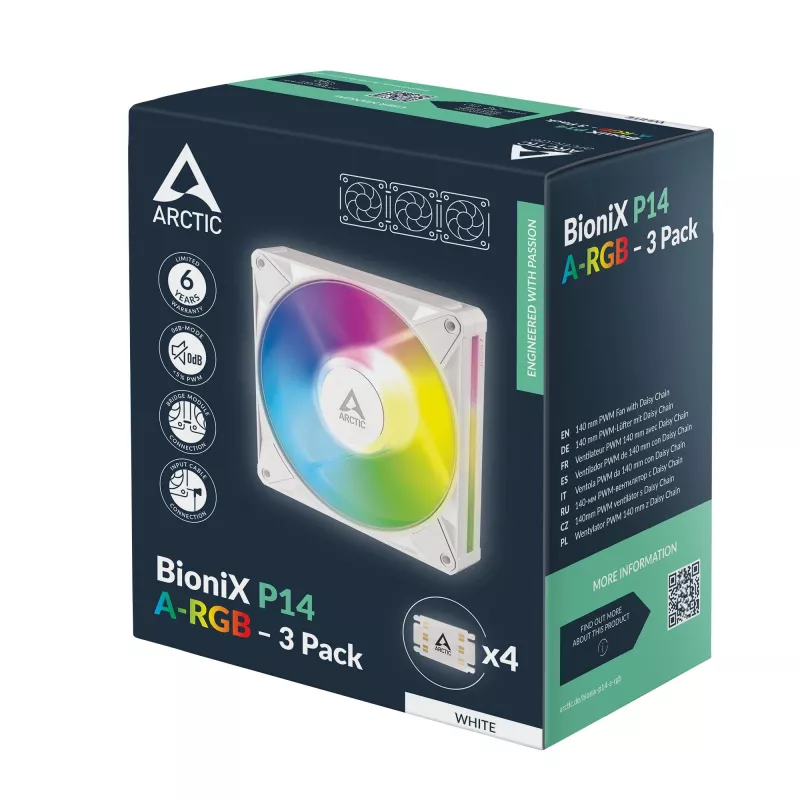 Arctic BioniX P14 A-RGB (White) 3-Pack | 140 mm PWM Case Fan with A-RGB Lighting, 400–2500 RPM