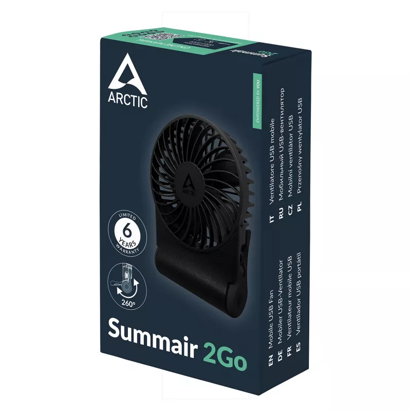 Arctic Summair 2Go Rechargeable Battery Desk Fan - 10 cm (Black)