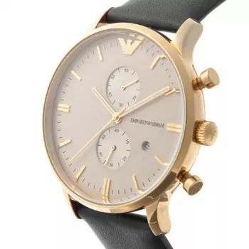ARMANI AR0386 Men's Classic Quartz Analog Watch 40mm Silver Dial Brown Leather Strap