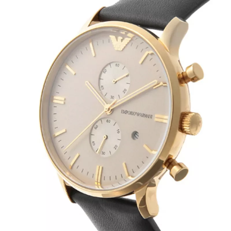 ARMANI AR0386 Men's Classic Quartz Analog Watch 40mm Silver Dial Brown Leather Strap