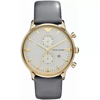 ARMANI AR0386 Men's Classic Quartz Analog Watch 40mm Silver Dial Brown Leather Strap