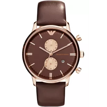 ARMANI AR0387 Men's Quartz Chronograph Watch 42mm Black Dial Leather Strap