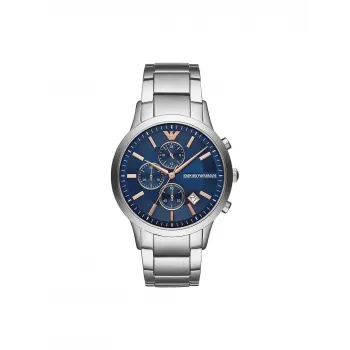 Armani AR11458 Men's Quartz Watch with Blue Dial and Stainless Steel Bracelet, 43mm