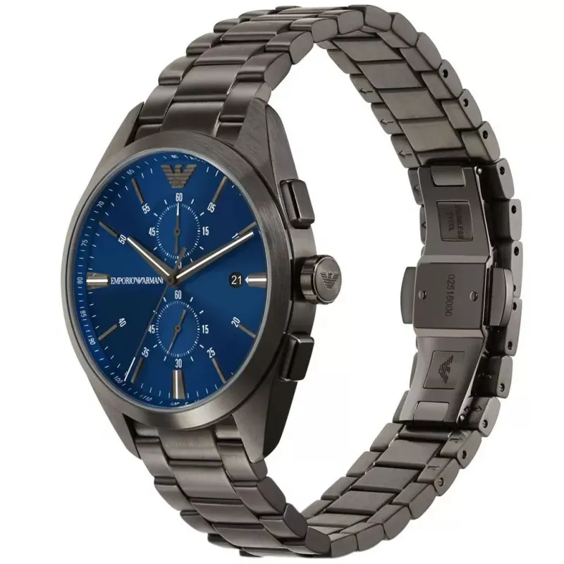 ARMANI AR11481 Men's Luigi Chronograph Quartz Watch 43mm Black Dial Black Leather Strap