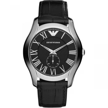 ARMANI AR1703 Men's Quartz Chronograph Watch 43mm Black Dial Leather Strap