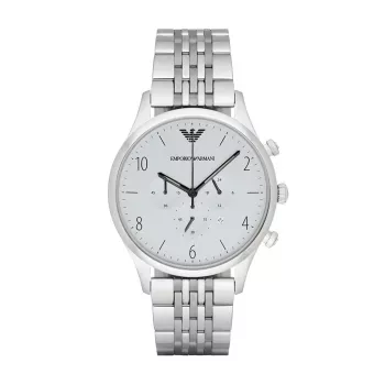 ARMANI AR1879 Men's Analog Quartz Watch 43mm Stainless Steel Case Black Leather Strap