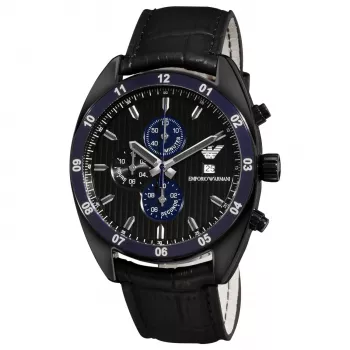 ARMANI AR5916 Men's Quartz Chronograph Watch 42mm Black Dial Rose Gold-Tone Stainless Steel and Silicone Bracelet