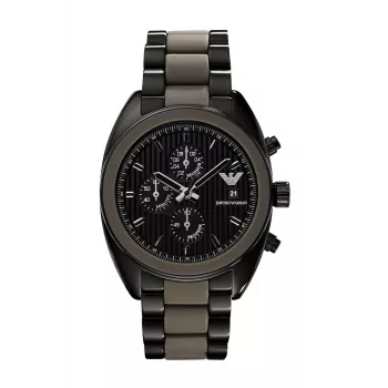ARMANI AR5953 Men's Quartz Chronograph Watch 43mm Black Dial Stainless Steel with Silicone Wrap Strap