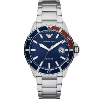ARMANI Men's AR11339 Watch 42mm Stainless Steel Quartz Chronograph Black Dial Leather Strap