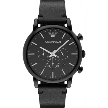 Armani Renato Men's Chronograph Watch AR1918 46mm Black Dial Leather Strap