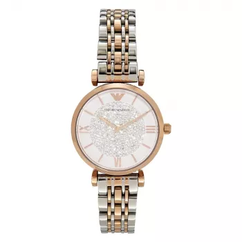 ARMANI Women's AR1926 Gianni T-Bar Quartz Analog Watch 32mm Rose Gold-tone Stainless Steel Mesh