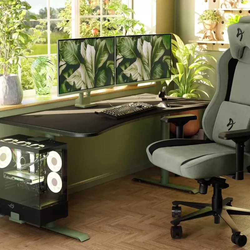 Arozzi Arena Large Gaming Desk - Forest Green, 160x82 cm, Full-Surface Microfiber Mouse Pad, Adjustable Height