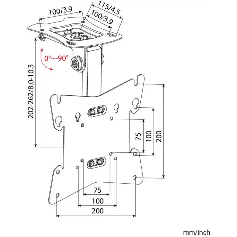 ART AR-21skos Ceiling Mount for LED/LCD TV 17-42 Inch, 20kg, VESA 75x75 to 200x200, Black