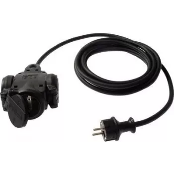 AS SCHWABE 3-Way Solid Rubber Distribution Socket with Rotatable Hinged Covers IP44 and Hanging Eyelet, 5m H07RN-F 3G2.5 60445