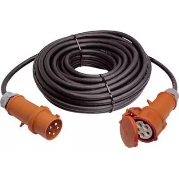 AS Schwabe 60521 32 A 5-Pin CEE Extension Cable with Phase Inverter, 50 m, H07RN-F 5G6, 400 V, IP44, Black