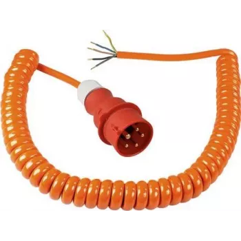 AS SCHWABE CEE Spiral Power Cable with CEE Plug and Open End (400V / 16A | IP44 | H07BQ-F 5G2.5 | 1m - 5m extendable) - Orange 70432
