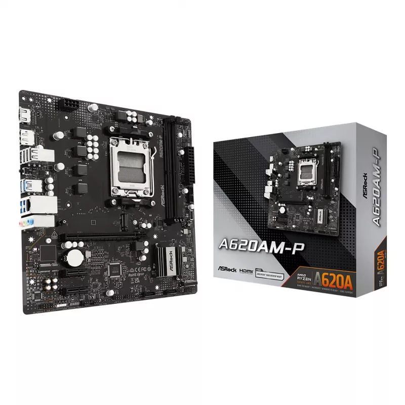 ASRock A620AM-P AMD A620 AM5 Micro ATX Motherboard (DDR5, HDMI, DisplayPort, M.2)