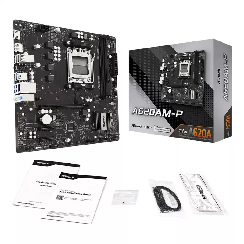 ASRock A620AM-P AMD A620 AM5 Micro ATX Motherboard (DDR5, HDMI, DisplayPort, M.2)