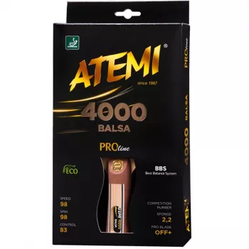 Atemi 4000 Balsa Concave Table Tennis Racket - Offensive 5-Ply Balsa Blade with Atemi ACE Rubbers, 2.2mm Sponge, ITTF Approved