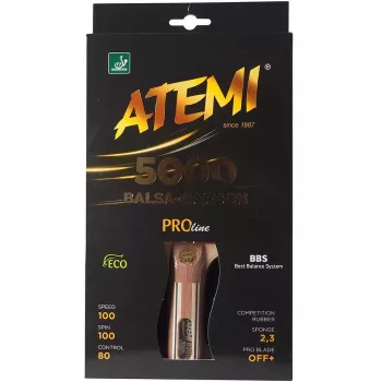 ATEMI 5000 Pro Anatomical Table Tennis Racket - Offensive 5-Ply Wood Blade with ITTF Approved ACE Rubber, Red/Black