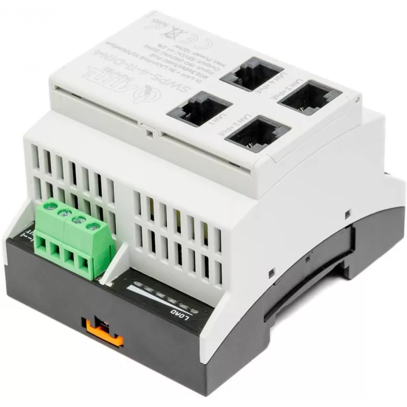 ATTE SWPS-4-11-DIN4 Industrial 4-Port PoE+ Switch with Built-in Power Supply, DIN Rail Mount, 60W Budget