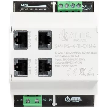 ATTE SWPS-4-11-DIN4 Industrial 4-Port PoE+ Switch with Built-in Power Supply, DIN Rail Mount, 60W Budget