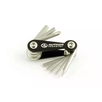 Author AHT Expert 8 Folding Hex Key Multi-Tool with PH2 and SL5 Screwdrivers, Chrome Vanadium Steel, Aluminum Body, Silver/Black