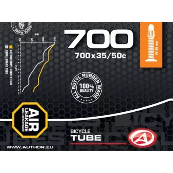Author Tube AT-CROSS-700C Wide FV48 700x35/50C (Black) - 48mm Presta Valve Butyl Inner Tube