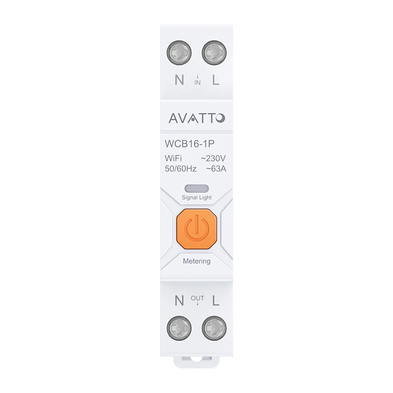 AVATTO WCB16 Smart WiFi Circuit Breaker 1P 16A 230V DIN Rail Energy Monitoring