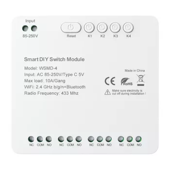 AVATTO WSMD-4 250V Smart Switch Module 1-Gang, No Neutral Required, WiFi 2.4GHz, Tuya Smart, Alexa & Google Home Compatible, 10A/2200W
