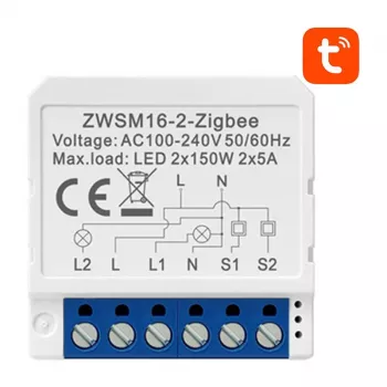 AVATTO ZWSM16-W2 ZigBee Smart Switch Module 2-Gang, Tuya Smart Life, Alexa & Google Home (Neutral Wire Required)