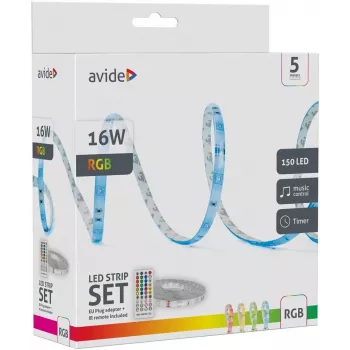 Avide LED Strip Blister 12V 16W RGB 5m with IR Remote Control