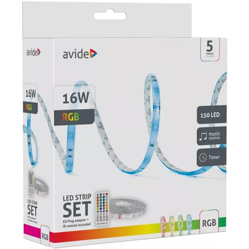 Avide LED Strip Blister 12V 16W RGB 5m with IR Remote Control