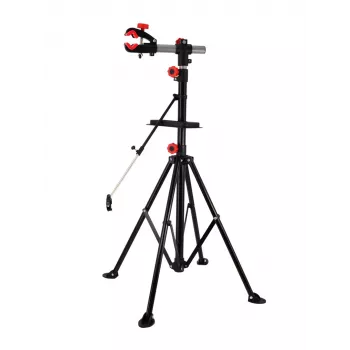 AWTOOLS 30kg Bicycle Repair Stand with 360° Rotating Clamp, Foldable Tripod, Tool Tray, Height Adjustable 107-190cm, Black/Red