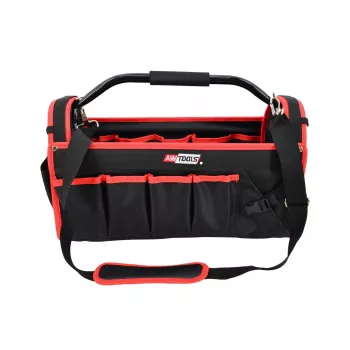 AWTOOLS AW30661 Tool Storage Case, 480 x 250 x 250 mm, High-Impact Polypropylene, Black with Red Accents, Metal Latches, Padlock Eye, Foldable Handle, 2 Lid Organizers