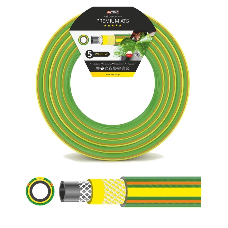 AWTOOLS AW70406 Garden Hose 1/2 inch x 50m 3-Layer PVC Cross-Braided Polyester Green