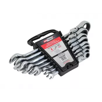 AWTOOLS Combination Wrench Set with Ratcheting Ring, 8-Piece, 8-22mm, Chrome Vanadium Steel, DIN 3113