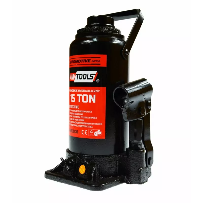 AWTOOLS Hydraulic Bottle Jack 15 Ton, 227-432 mm Lifting Range, Heavy-Duty Steel, CE Certified