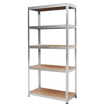 AWTOOLS AW23160 Heavy-Duty Boltless Shelving Rack, 5 Adjustable MDF Shelves, 250 kg per Shelf, Galvanized Steel Frame, 180x90x40 cm, Silver