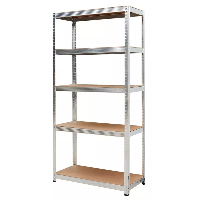 AWTOOLS AW23160 Heavy-Duty Boltless Shelving Rack, 5 Adjustable MDF Shelves, 250 kg per Shelf, Galvanized Steel Frame, 180x90x40 cm, Silver